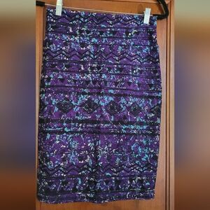 LuLaRoe Vibrant Purple and Teal Patterned Pencil Cassie Skirt